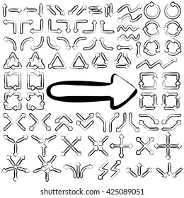 Big set of arrows. Black isolated on white background. Vector illustration.