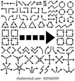 Big set of arrows. Black arrows. Black isolated on white background. Vector illustration.