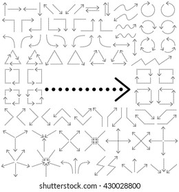 Big set of arrows. Black arrows. Black isolated on white background. Vector illustration.