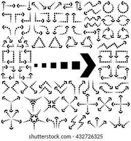 Big set of arrows. Black arrows. Black isolated on white background. Vector illustration.