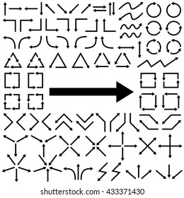 Big set of arrows. Black arrows. Black isolated on white background. Vector illustration.