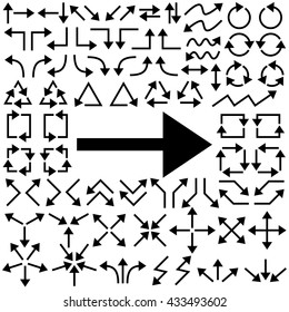 Big set of arrows. Black arrows. Black isolated on white background. Vector illustration.