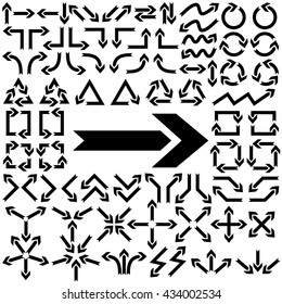 Big set of arrows. Black arrows. Black isolated on white background. Vector illustration.
