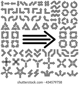 Big set of arrows. Black arrows. Black isolated on white background. Vector illustration.