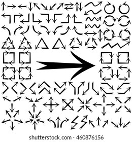 Big set of arrows. Black isolated on white background. Vector illustration.