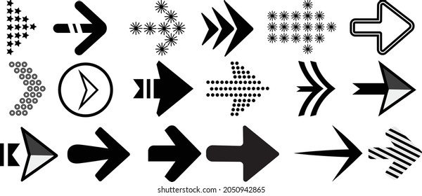 Große Reihe von Pfeilen. Schwarze Vektorpfeile. Pfeilsymbol