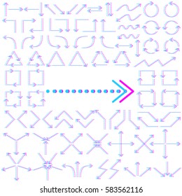 Big set of arrows. Blue and purple isolated on white background. Vector illustration.