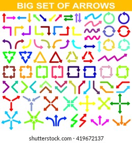 Big set of arrows. Color isolated on white background. Vector illustration.
