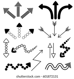 Big set of arrows for design interface. Black isolated on white background. Vector illustration.