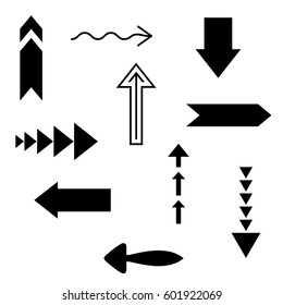Big set of arrows for design interface. Black isolated on white background. Vector illustration.