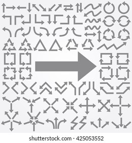 Big set of arrows. Gray isolated. Vector illustration.