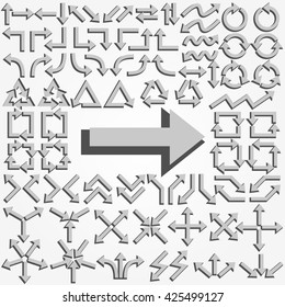 Big set of arrows. Gray isolated. Vector illustration.