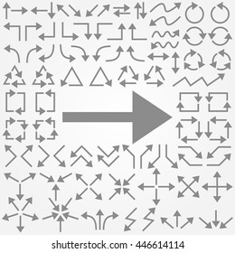 Big set of arrows. Gray isolated. Vector illustration.