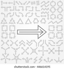 Big set of arrows. Gray isolated. Vector illustration.