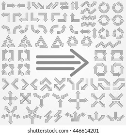Big set of arrows. Gray isolated. Vector illustration.