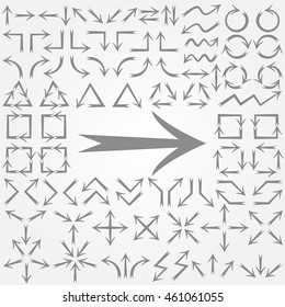 Big set of arrows. Gray isolated. Vector illustration.