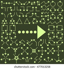 Big set of arrows. Light green isolated for your design. Vector illustration.