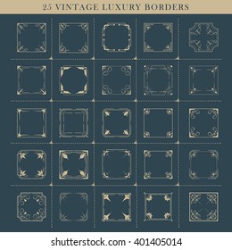 Big Set of Art Deco Frame, Elegant Border, Flourishes Corner Elements. Vintage  Calligraphic Ornaments