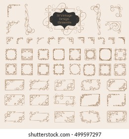 Big Set of Art Deco Frame, Elegant Border, Flourishes Corner Elements. Vintage Calligraphic Ornaments