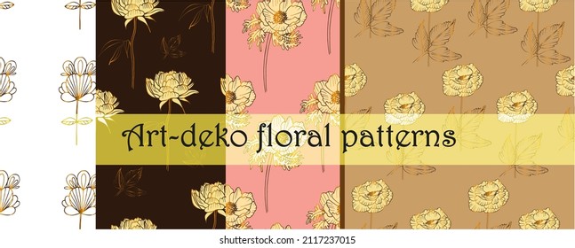 big set art deco seamless patern, golden flower. Modern style print