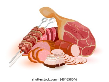 Big Set Assortment Raw Prepared Meaty Stock Vector (Royalty Free ...