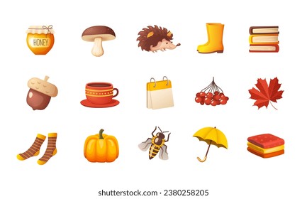 Big set of autumn cliparts. Vector elements isolated on white background.