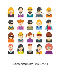 Big set of avatars profile pictures flat icons. Vector illustration.