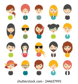 Big set of avatars profile pictures flat icons. Vector stylized illustration. 