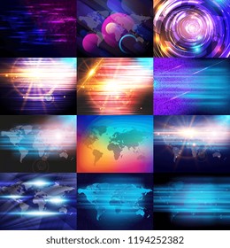 Big set of background screensavers. Set of backgrounds for your design. Screensavers for the design of banners and news with your texts. Vector illustration.