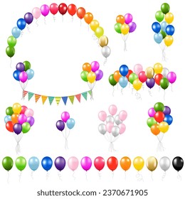 Big Set Ballons Isolated White Background 
With Gradient Mesh, Vector Illustration