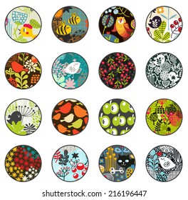 Big set of balls with print patterns. Vector floral illustration. 