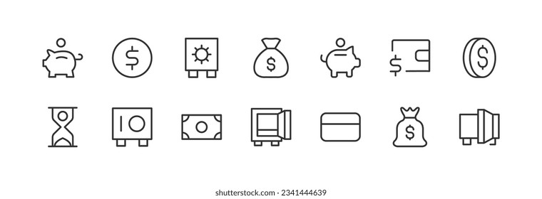 Big set of banking line icons. Vector illustration isolated on a white background. Premium quality symbols. Stroke vector icons for concept or web graphics. Simple thin line signs.