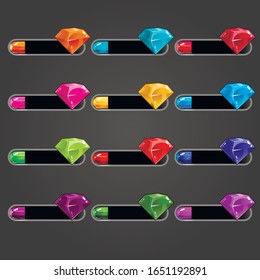 Big set of bar downloader with different gems. Game interface elements. Game resource bar. Vector illustration
