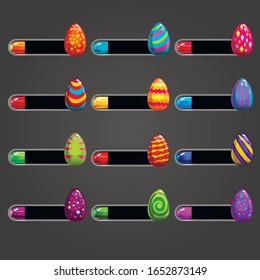 Big set of bar downloader with different Easter eggs. Game interface elements. Game resource bar. Vector illustration