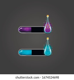 Big set of bar downloader with elixir bottles. Game interface elements. Game resource bar. Vector illustration