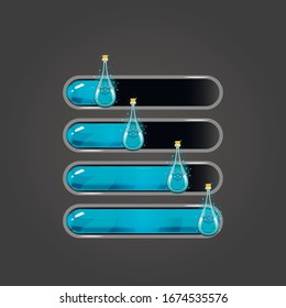 Big set of bar downloader with elixir bottles. Game interface elements. Game resource bar. Vector illustration
