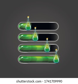 Big set of bar downloader with elixir bottles. Game interface elements. Game resource bar. Vector illustration