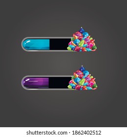 Big set bar downloader with vector cartoon mountain jewel . Game interface elements. Game resource bar. Vector illustration
