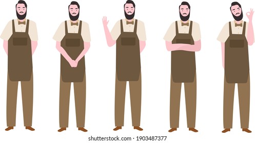 Big set of barber man character with various activities