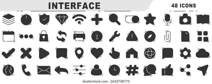 Big set of basic interface related filled line icon