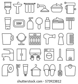 big set of bathroom ant toilet line icon