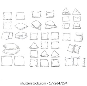 Big Set  bed pillow. Collection sketch vector illustration of pillow isolated.
