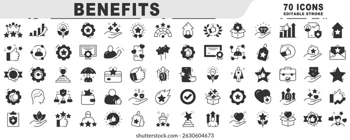 Big set of benefits black line icons