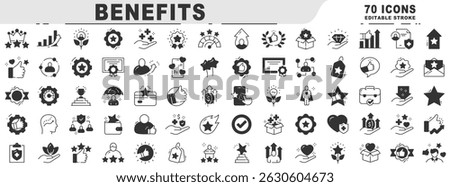 Big set of benefits black line icons