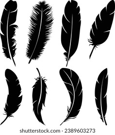 Big set of bird feathers design. fluffy swan. soft bird plumage set. Pen icons design. set of bird feathers design