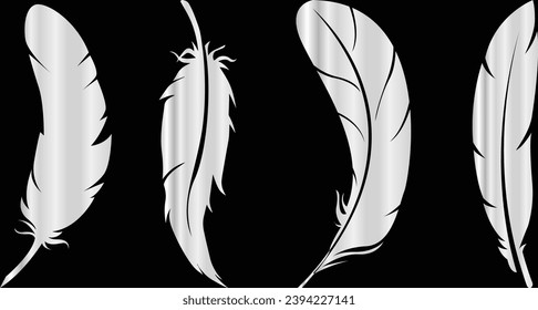 Big set of bird feathers design. fluffy swan. soft bird plumage set. Pen icons design. set of bird feathers design