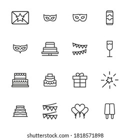 Big set of Birthday line icons. Vector illustration isolated on a white background. Premium quality symbols. Stroke vector icons for concept or web graphics. Simple thin line signs.