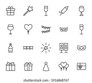 Big set of Birthday line icons. Vector illustration isolated on a white background. Premium quality symbols. Stroke vector icons for concept or web graphics. Simple thin line signs.