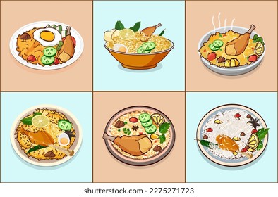 Big Set Of Biryani Illustrations, Excellent Asian Food Watercolor Hi-Quality Premium Vector Designs. Great Creative Minimal Biryani Illustrations