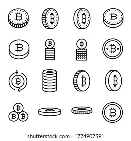 Big set of bitcoin line icons. Vector illustration isolated on a white background. Premium quality symbols. Stroke vector icons for concept or web graphics. Simple thin line signs.